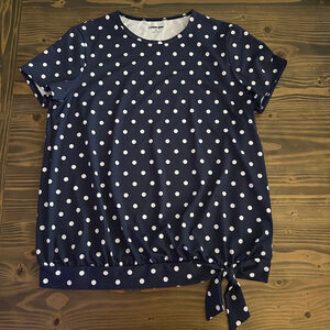 Women’s Lands’ End Navy Polka Dot Swim Shirt Tee M Swimwear Tie Knot Detail